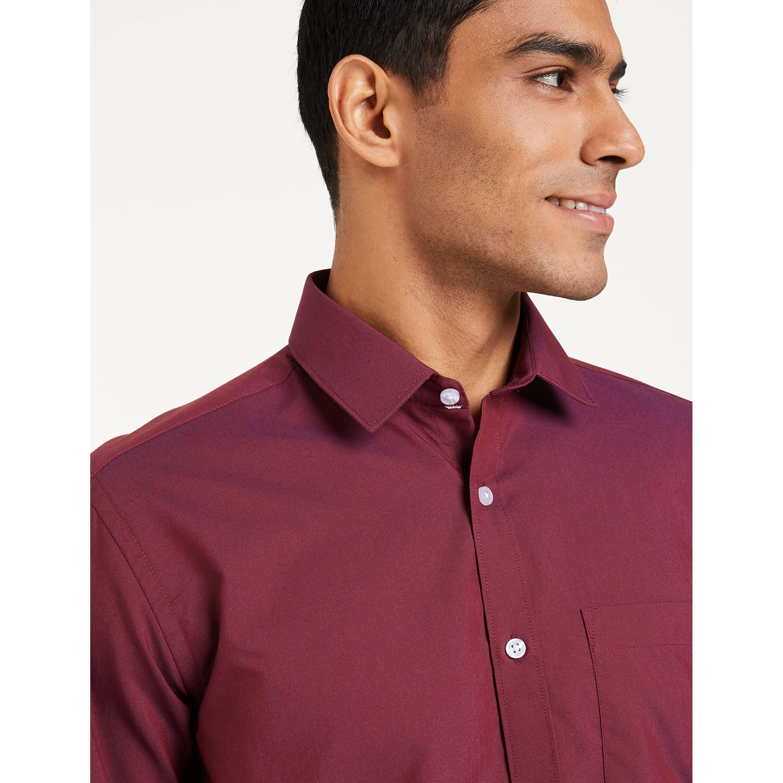 Amazon Brand - Symbol Men's Cotton Rich Formal Shirt | Plain | Full Sleeve - Regular Fit (Available in Plus Size) (Navy/Maroon_40)