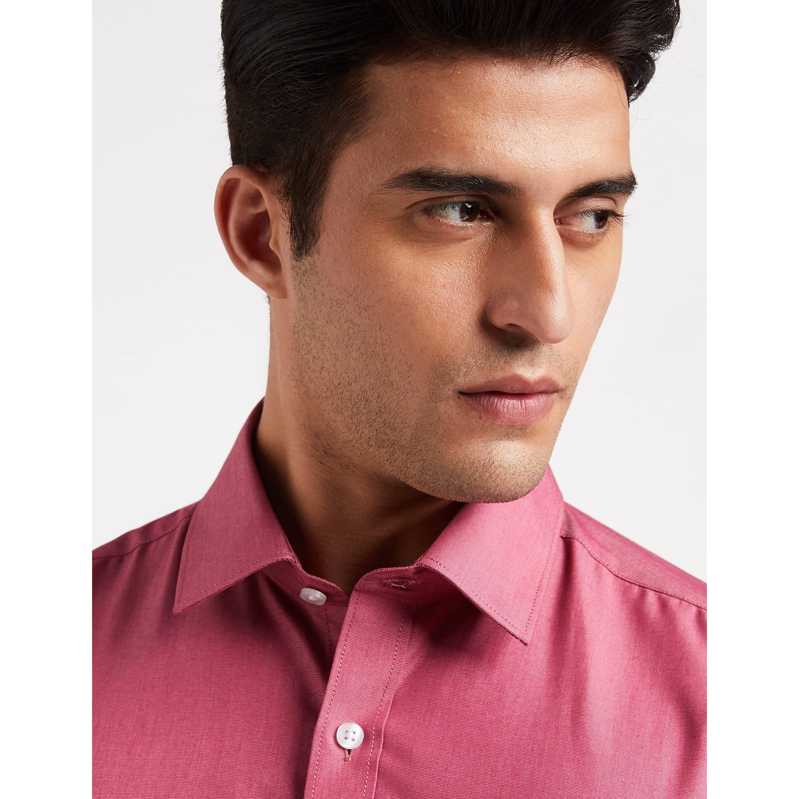 Amazon Brand - Symbol Men's Cotton Rich Formal Shirt | Plain | Full Sleeve - Regular Fit (Available in Plus Size) (Red_44)