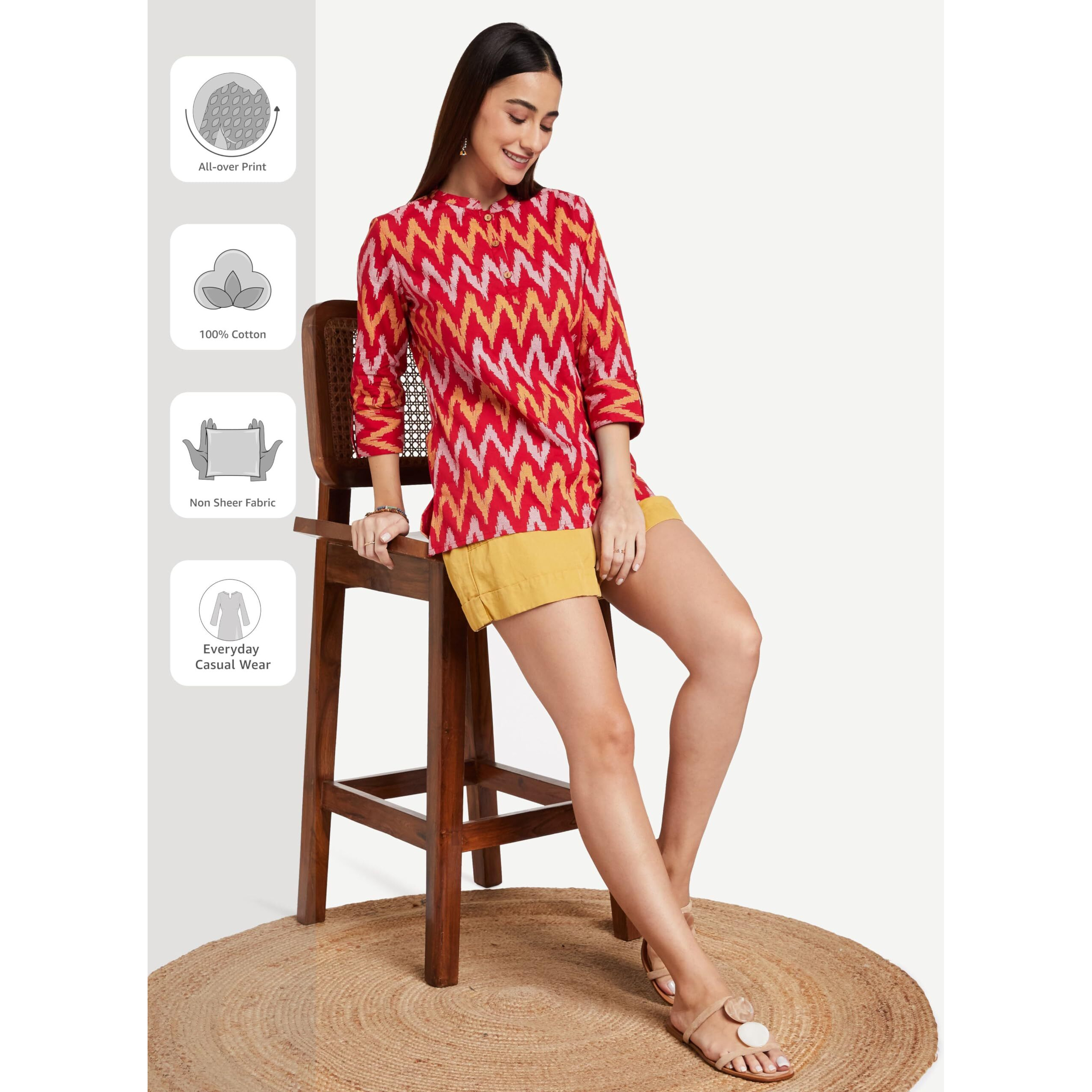 Amazon Brand - Myx Women's Cotton Printed Regular Short Kurti (NDIKKAT2B_Red_XL)