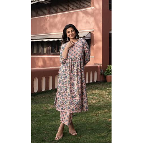 FABNEX kurta set for women | Women Kurta | Women Kurta Sets Kurtis | Women Kurta Pant Set | Women Kurta Pant Set Women Kurti Set with Pant (K-53-54) (2XL, Pink)