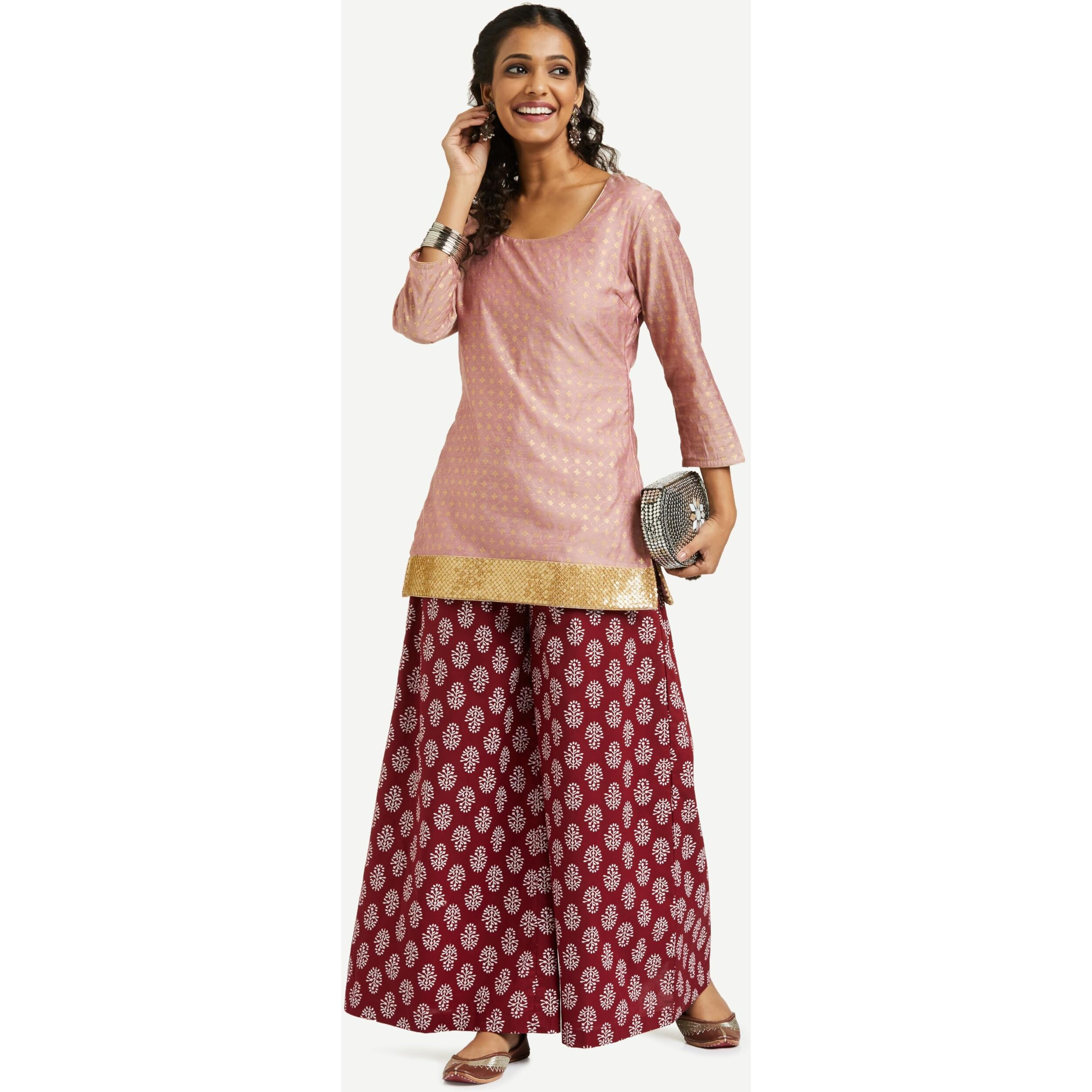 Amazon Brand - Myx Women's Relaxed Palazzo (AUR-PLZ-01_Maroon_M)