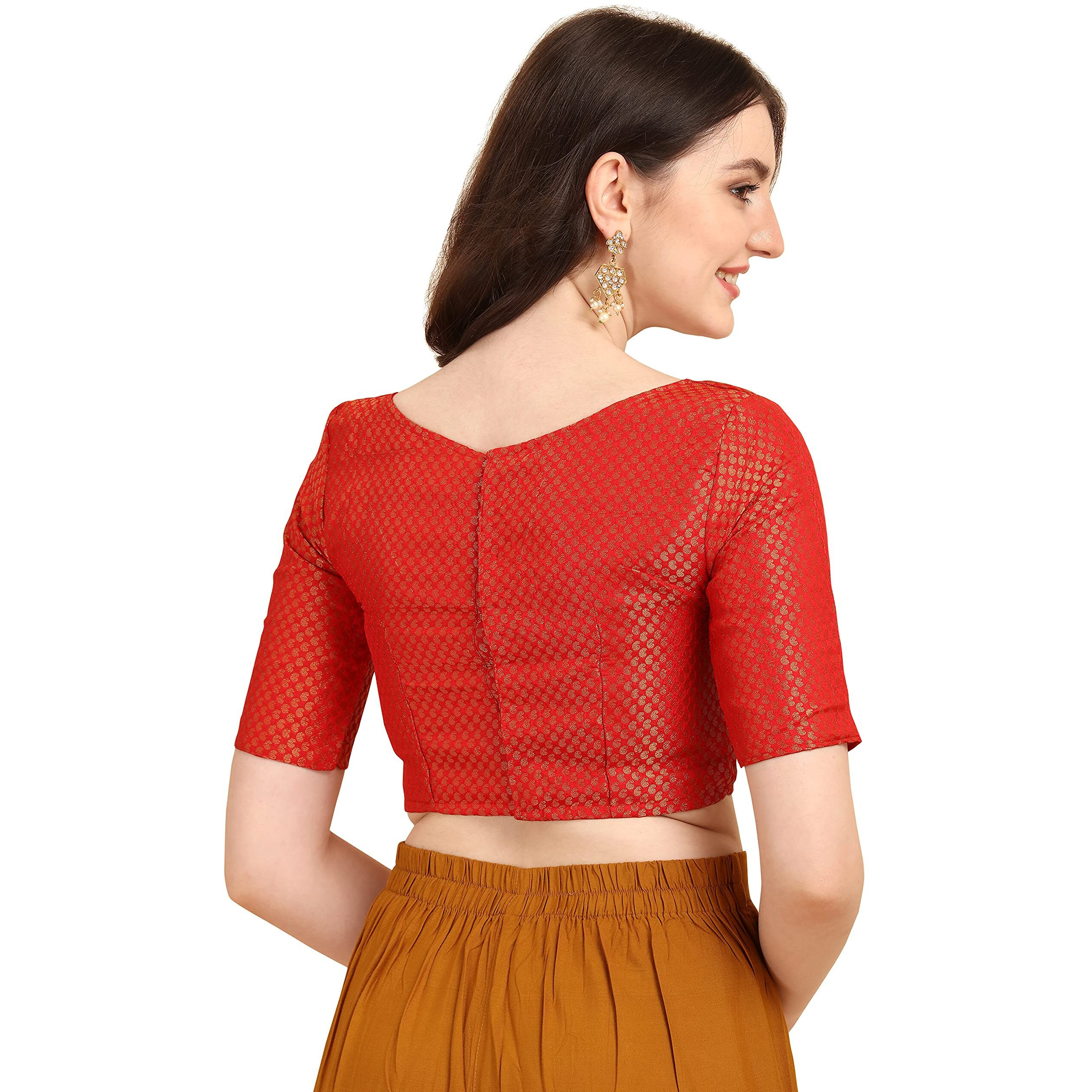 Oomph Women's Art Silk Paisley Half Sleeve Blouse (rbbl80xxl_Scarlet Red_2XL)