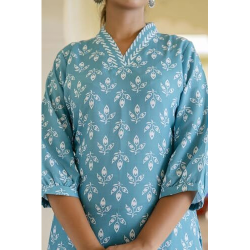 LookMark Women's Latest Printed Cotton Blend Straight Kurta and Afghani Pant Set Perfect for Casual and Office Wear (AZ-LM-P1-KS2070 RAMA-S)