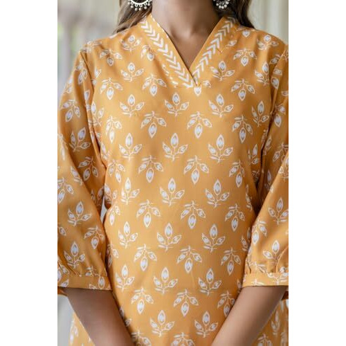 LookMark Women's Latest Printed Cotton Blend Straight Kurta and Afghani Pant Set Perfect for Casual and Office Wear (AZ-LM-P1-KS2070 Mustard-XXL)