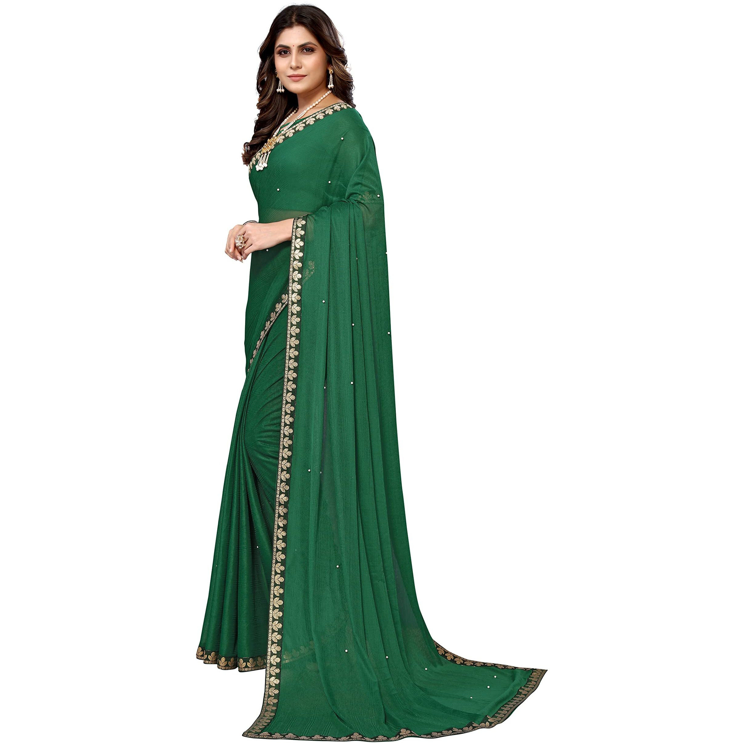 Yashika Women's Lycra Blend Saree (AARIYA Green