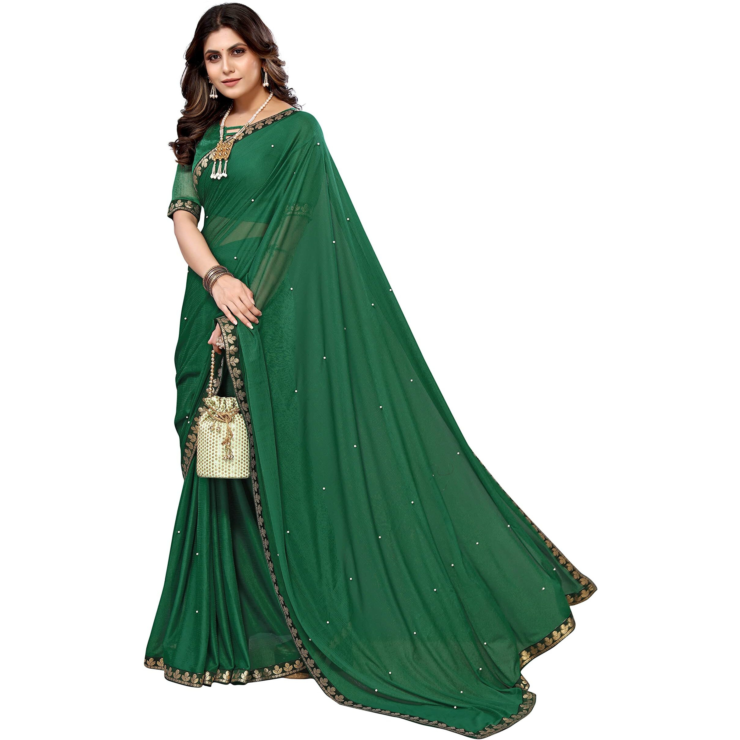 Yashika Women's Lycra Blend Saree (AARIYA Green