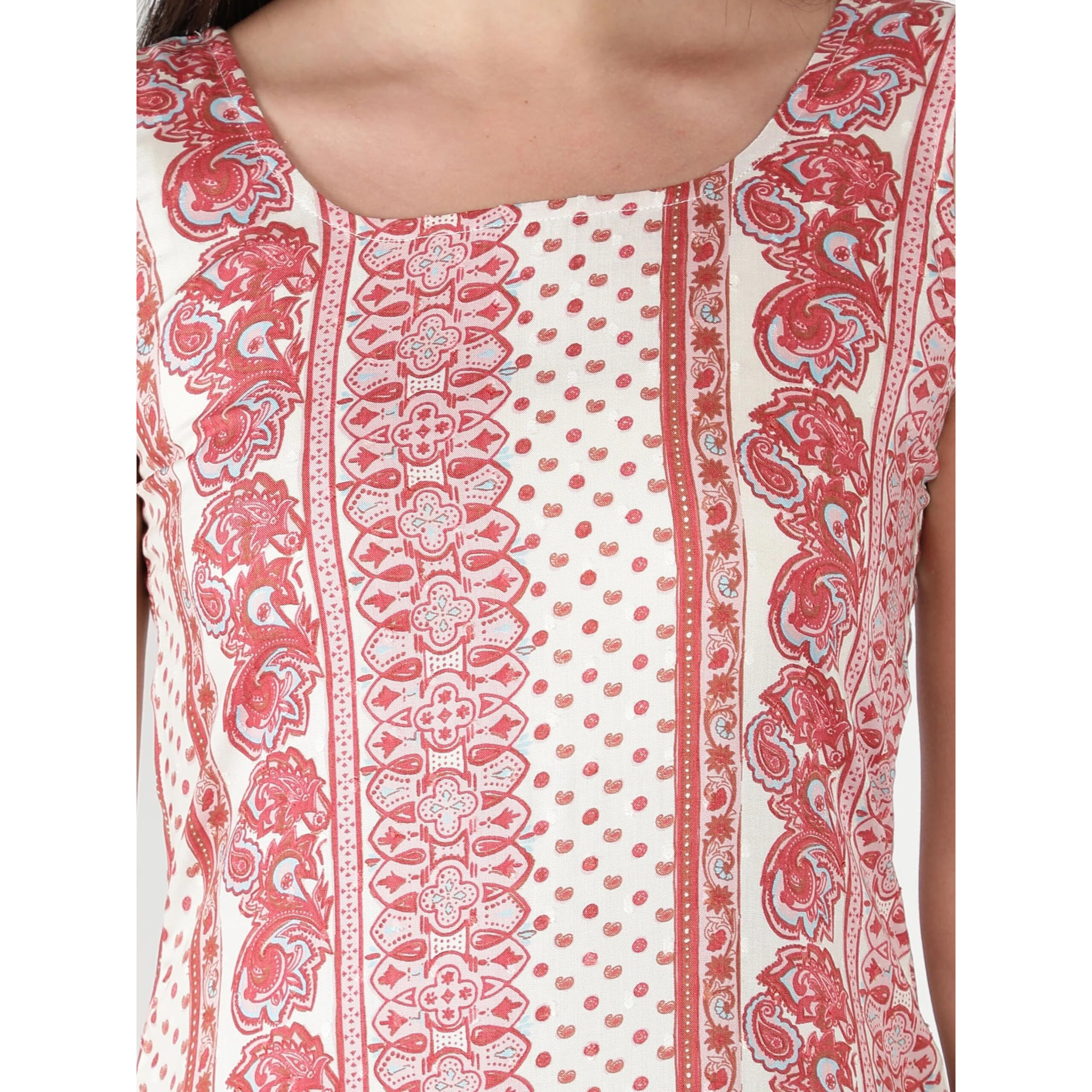 Bollyclues Women's Printed Crepe Straight Sleeveless Kurta(BC-LER) (XX-Large) Multicolour