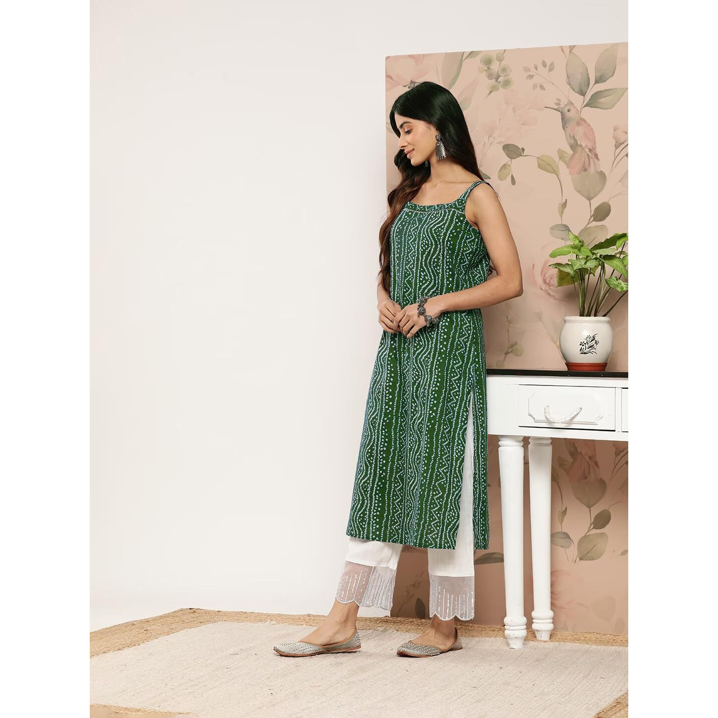 Bollyclues Women's Crepe Straight Bandhani Printed Kurti(BA-01) (XX-Large, Green)