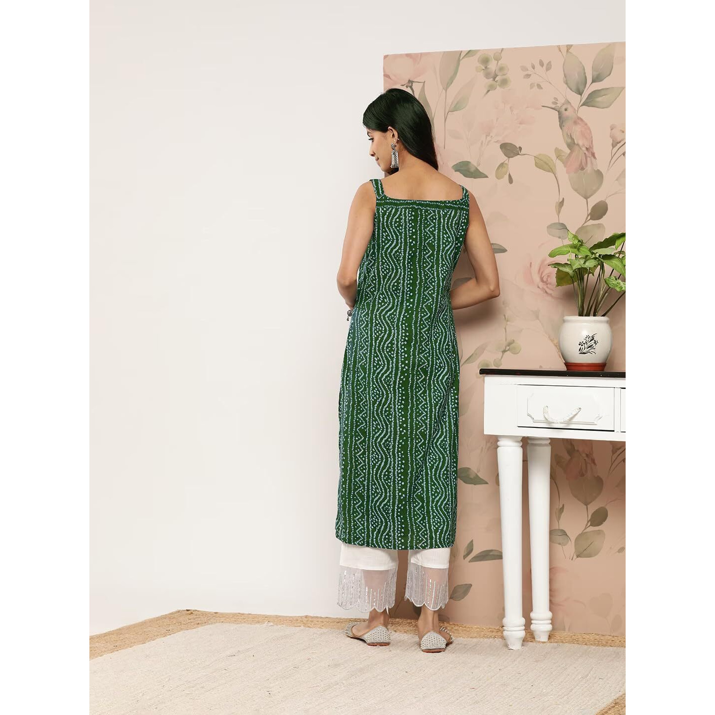 Bollyclues Women's Crepe Straight Bandhani Printed Kurti(BA-01) (XX-Large, Green)