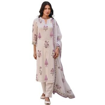 FABNEX kurta set for women | Women Kurta | Women Kurta Sets Kurtis | Women Kurta Pant Set | Women Kurta Pant Set with dupatta Women Kurti Set with Pant and dupatta (K-104-WHITE-M)