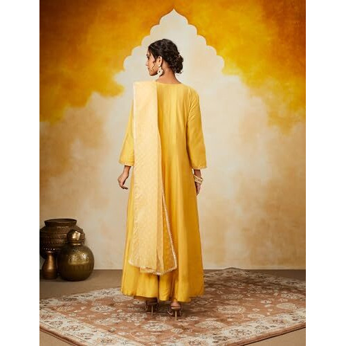 Amazon Brand - Myx Women's Rayon Salwar Suit (AW24-MYX-SKD-VN-04_Marigold Yellow_XL)