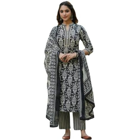 Leriya Fashion Women's Rayon Regular Kurta Set with Dupatta (LF-W.Kurta SET-K2759&P181&D119_Black