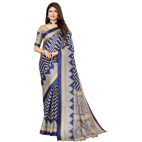 Yashika Women's Woven Printed Art Silk Saree with Unstitched Blouse Material (AZ-YS-P1-BINDU-Parent_Navy)