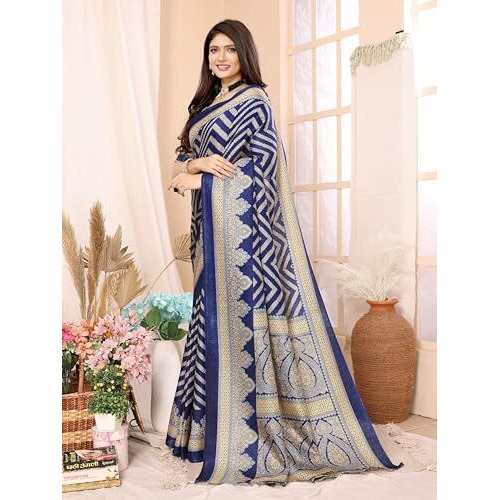 Yashika Women's Woven Printed Art Silk Saree with Unstitched Blouse Material (AZ-YS-P1-BINDU-Parent_Navy)