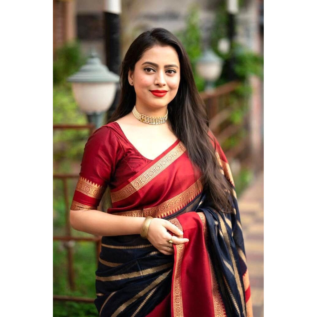 Yashika Women's Latest Woven Printed Kanjivaram Banarasi Art Silk Saree with Unstitched Blouse Material-Suitable for All Indian Weddings and Festivals (AZ-YS-OG-CHAMKILI-Parent_Black)