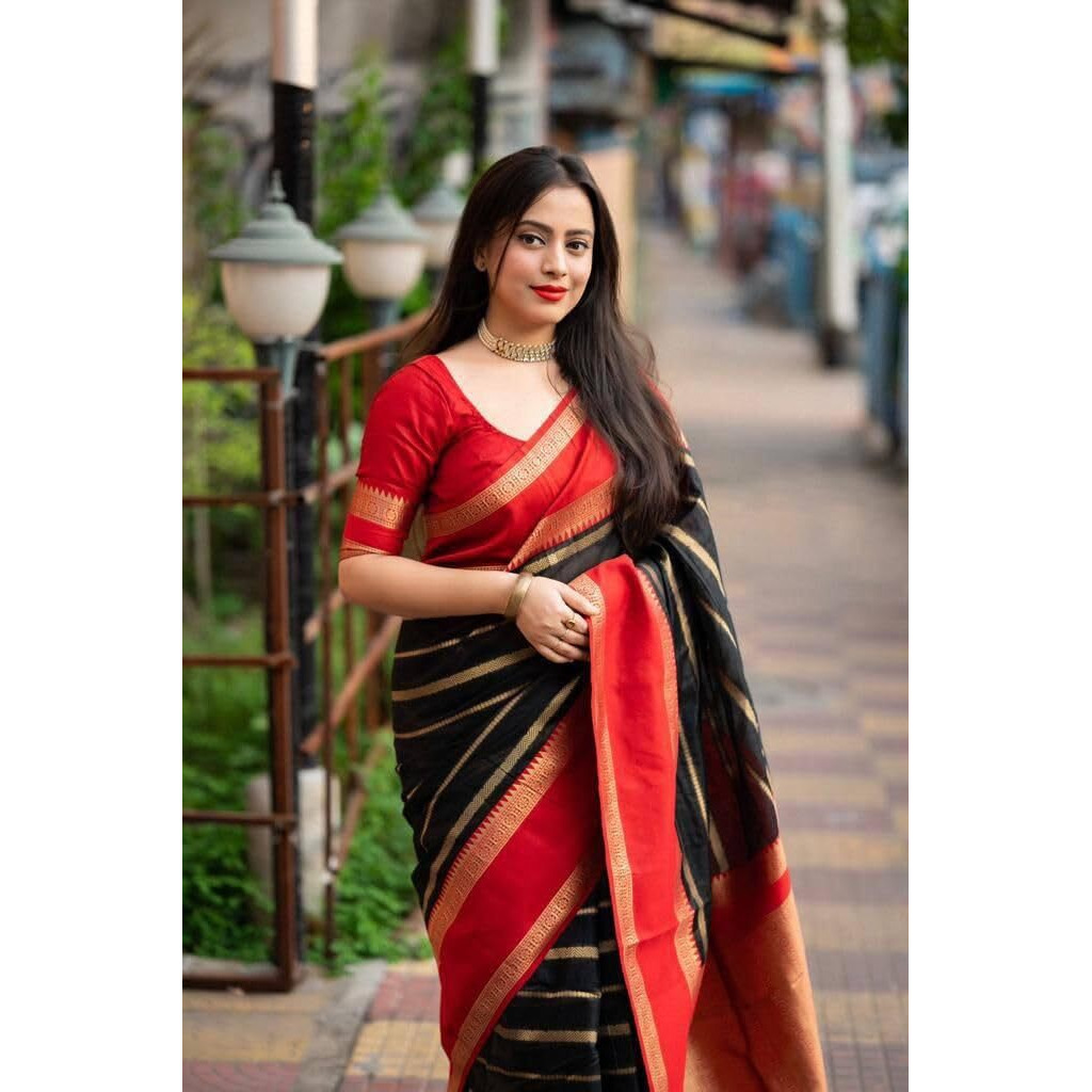 Yashika Women's Latest Woven Printed Kanjivaram Banarasi Art Silk Saree with Unstitched Blouse Material-Suitable for All Indian Weddings and Festivals (AZ-YS-OG-CHAMKILI-Parent_Black)