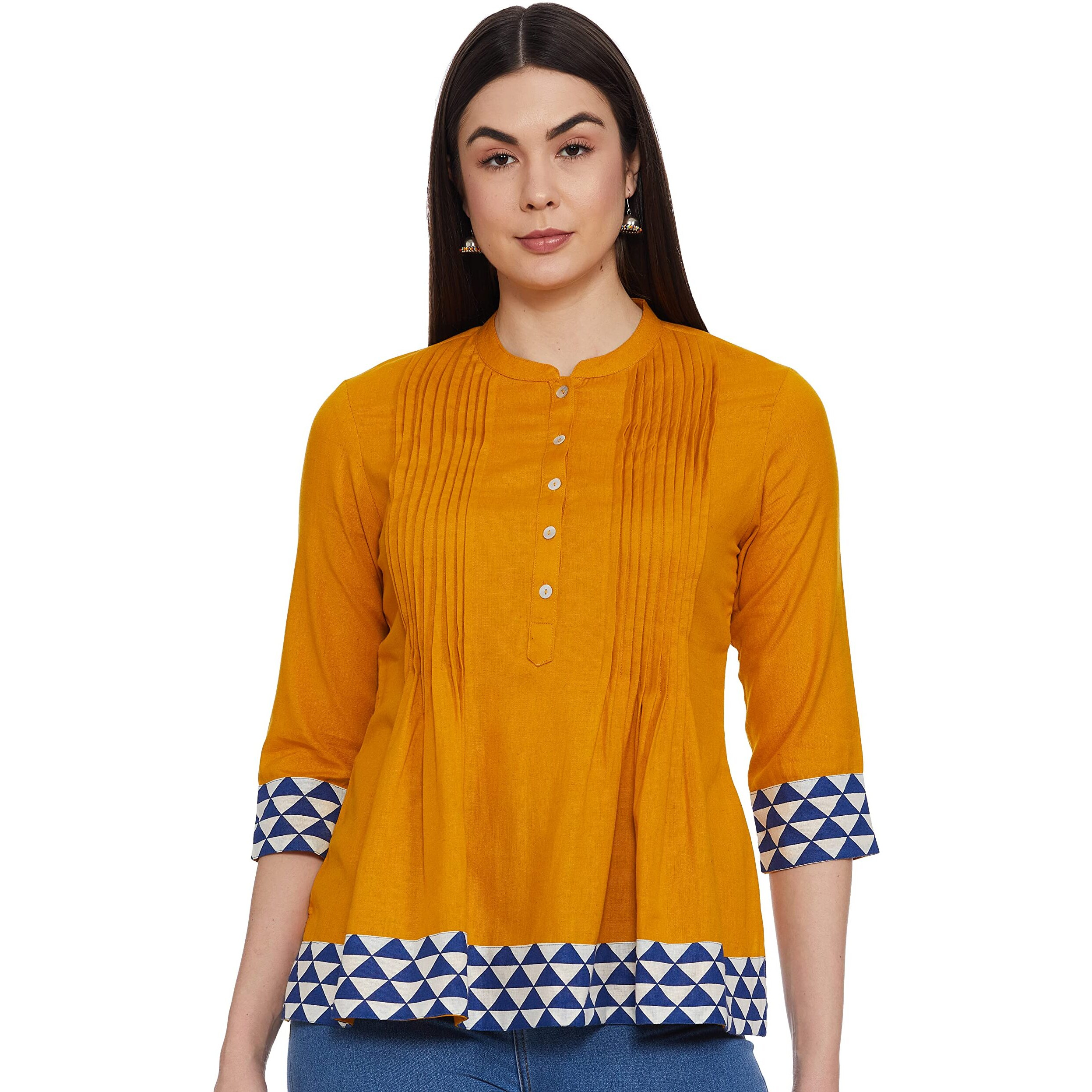 Amazon Brand - Myx Women's Cotton Regular Short Kurti (AW18Bally1_Yellow1_S)