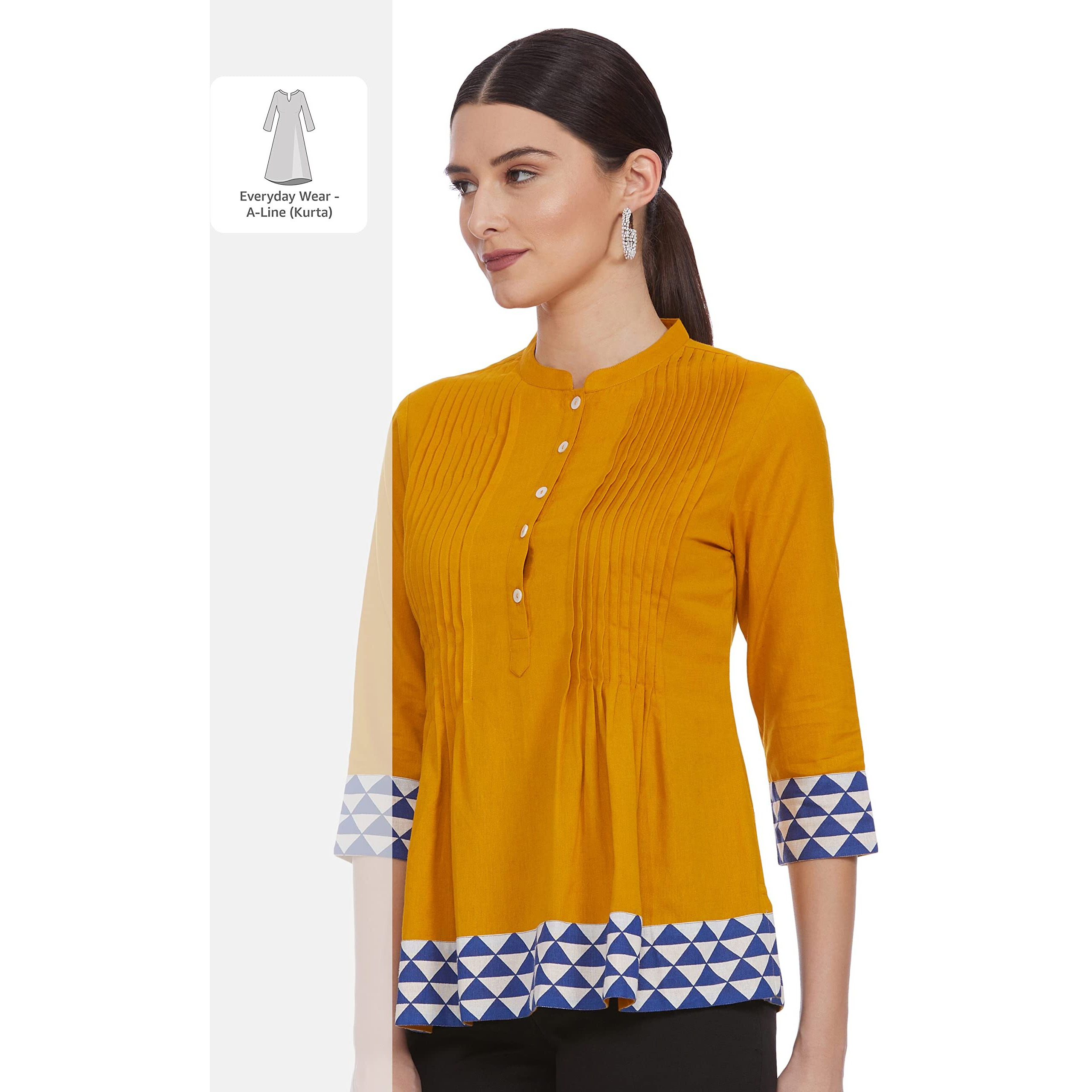 Amazon Brand - Myx Women's Cotton Regular Short Kurti (AW18Bally1_Yellow1_S)
