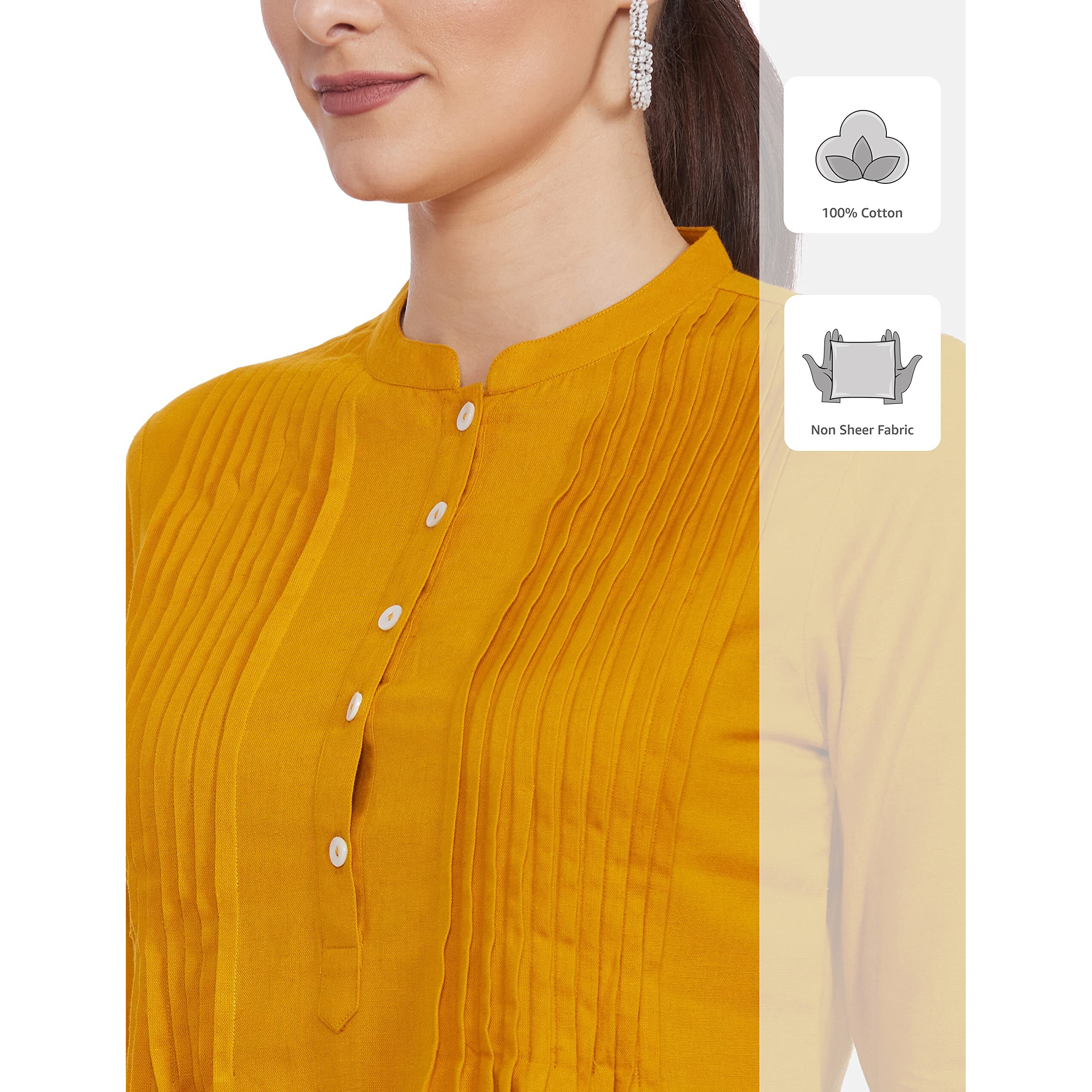 Amazon Brand - Myx Women's Cotton Regular Short Kurti (AW18Bally1_Yellow1_S)