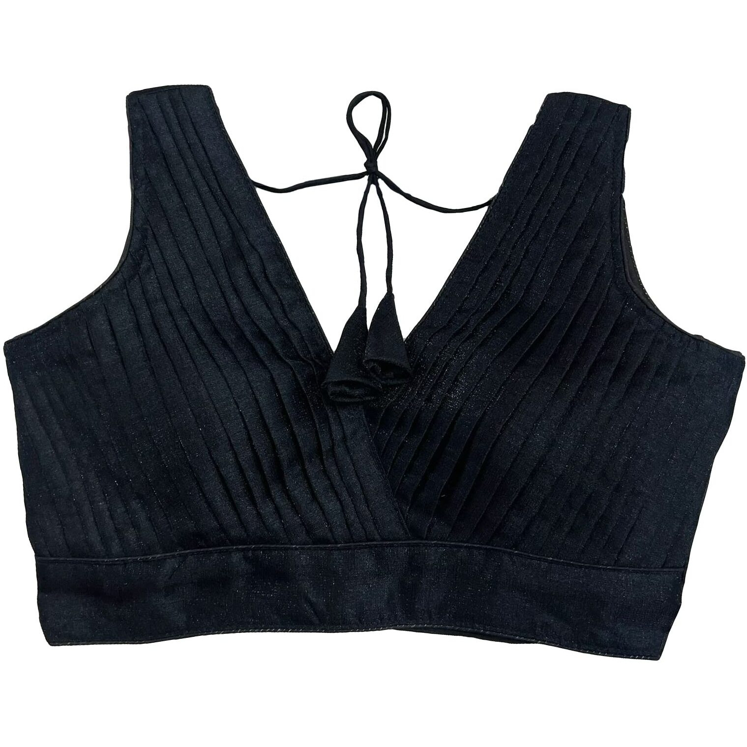 Pujia Mills Blouse Readymade Women's Zimmy Choo Sleevelees V Neck Platted Sleeveless Black Blouse Readymade Blouse for Women (Shiva Black 38)