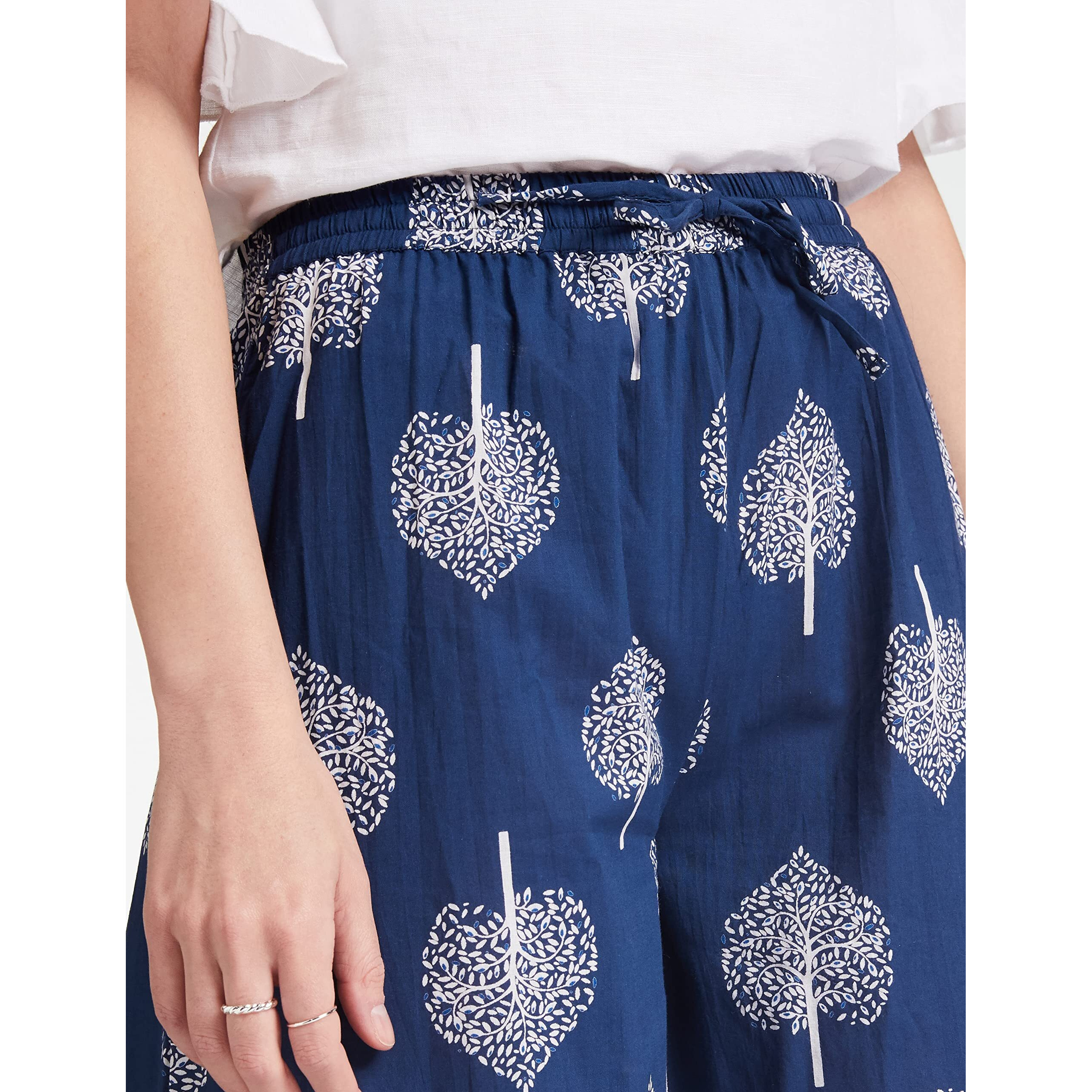 Amazon Brand - Myx Women's Loose Fit Cotton Palazzo (PAG207_Navy Leaf_XS_Navy Leaf_Xs)