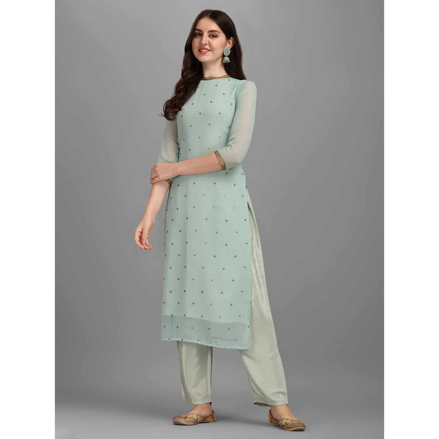 Hritika Women Blue Solid Seqiun Embroidered Faux Georgette Readymade Salwar Suit Set [XL_Size]_(HRKB0070TBLUE_XL)