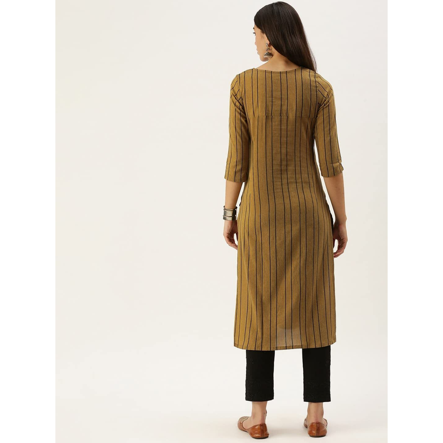Hritika Mustard Colored Strips & Solid Plain Cotton Blend Kurta Under 300_(HRK0016MSTRD_XS)