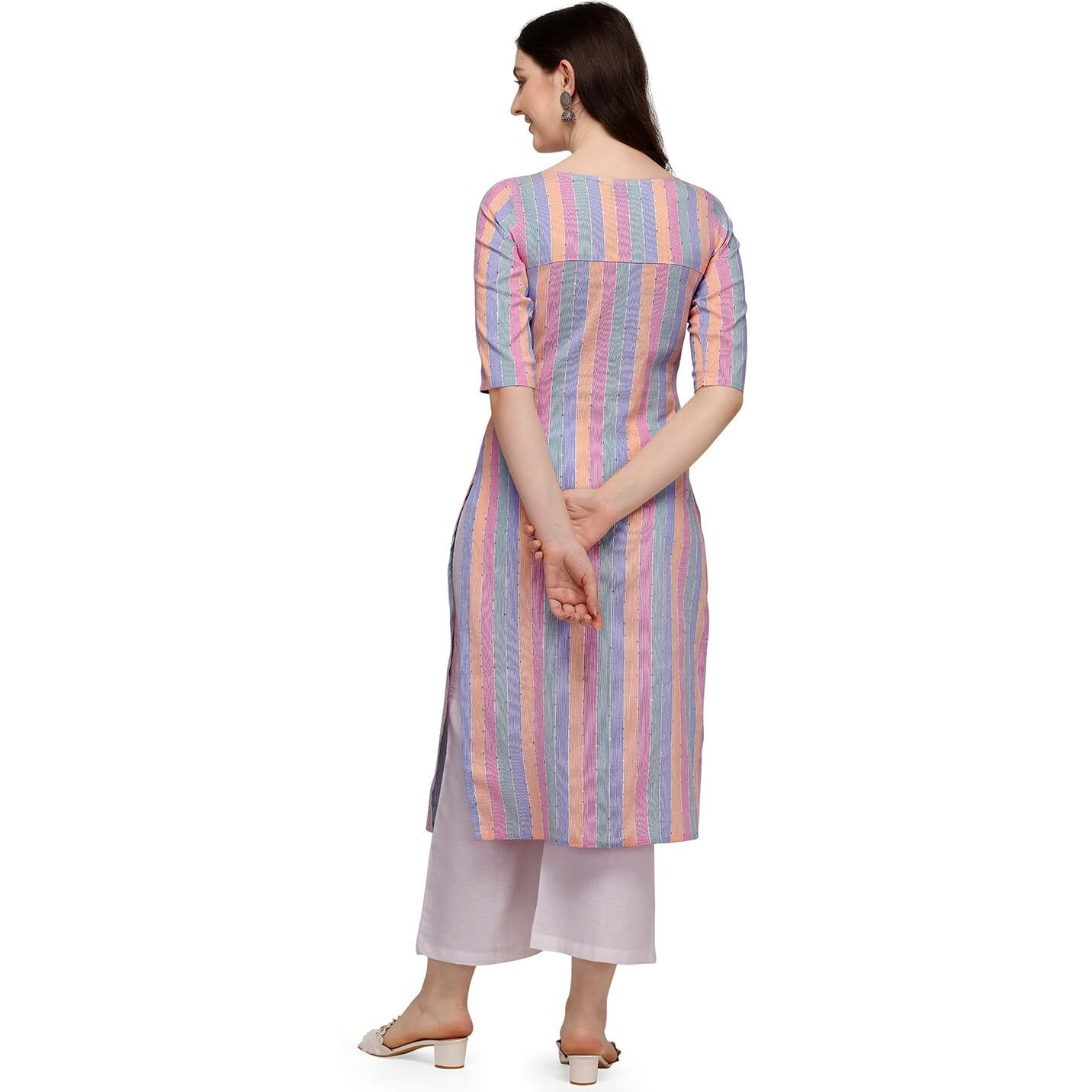 Hritika Multi-Color Colored Strips with Sequins Cotton Blend Kurta Under 300_(HRK0023MLTI_S)