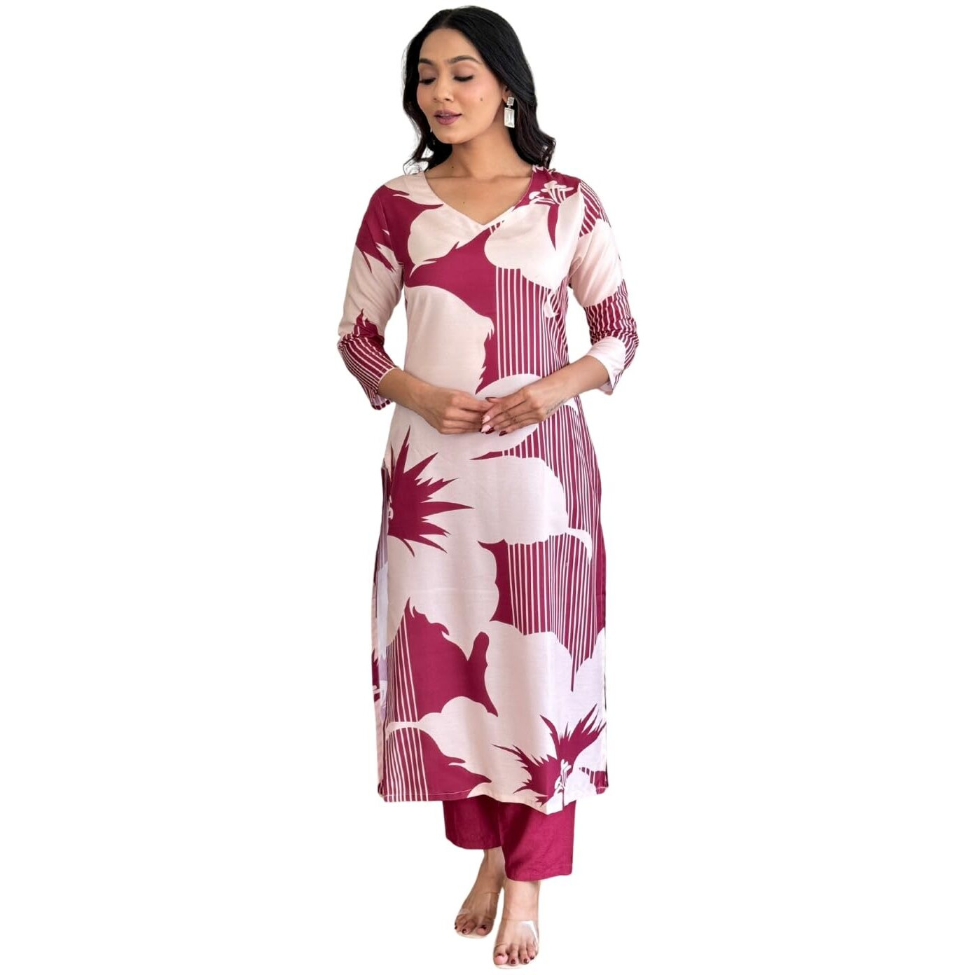 Naixa Women's Rust Rayon Printed Straight Kurta with Rayon Pant (NX-251-Rust-3XL)
