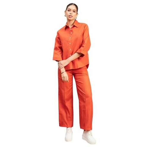 FABNEX Women Co Ord Set for Women | Co Ord Set for Women Stylish | Kurta Set for Women | Kurta Set | Ethnic Co Ord Set for Women | Full Sleeve Co-ord Set (K-109-Orange-M)