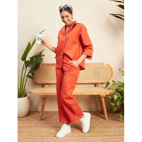 FABNEX Women Co Ord Set for Women | Co Ord Set for Women Stylish | Kurta Set for Women | Kurta Set | Ethnic Co Ord Set for Women | Full Sleeve Co-ord Set (K-109-Orange-M)