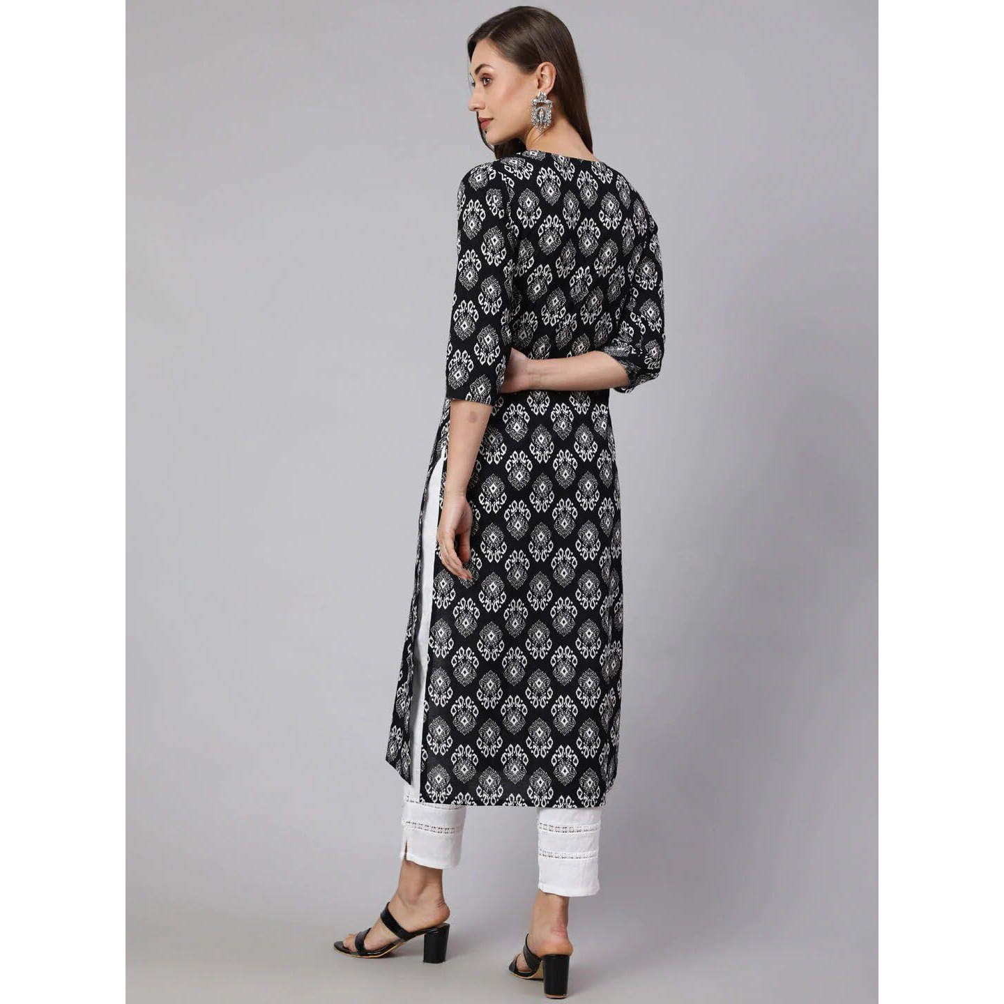 Bollyclues Women's Printed Crepe Straight Printed Kurti(BC-CO03) Black