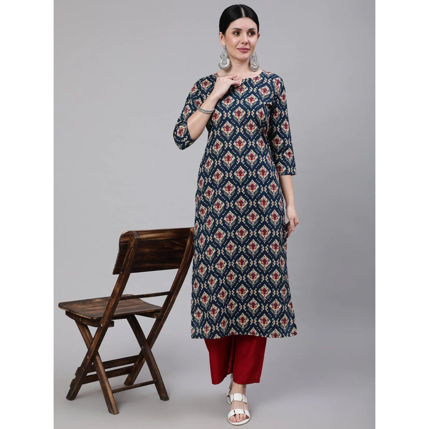 Bollyclues Women's Printed Crepe Straight Printed Kurti(BC-CO03) Maroon