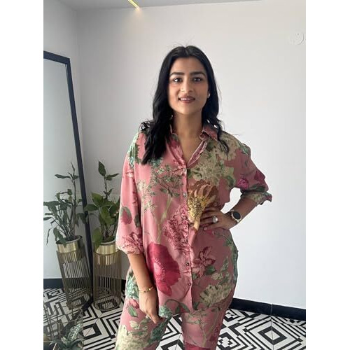 Yashika Women's Kurta Set with Floral Print and Cotton Blend Fabric with Pant (AZ-YS-OG-KS2150-S) Pink