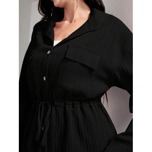 TADKEE Women's Solid Color Casual Long Sleeve Top and Pant Co-ord Set with Pockets | Co ord Set for Women | Kurta Set for Women (FN-Sugar-Full-Pocket-127-Black-XXL)