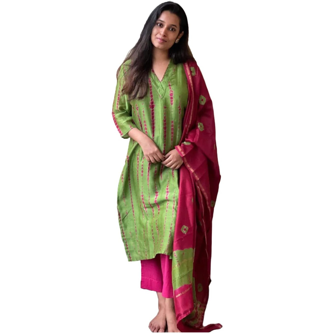 GoSriKi Women's Rayon Straight Printed Kurta with Pant & Dupatta (SIBORI-Methi-GS_XL_Green_X-Large)