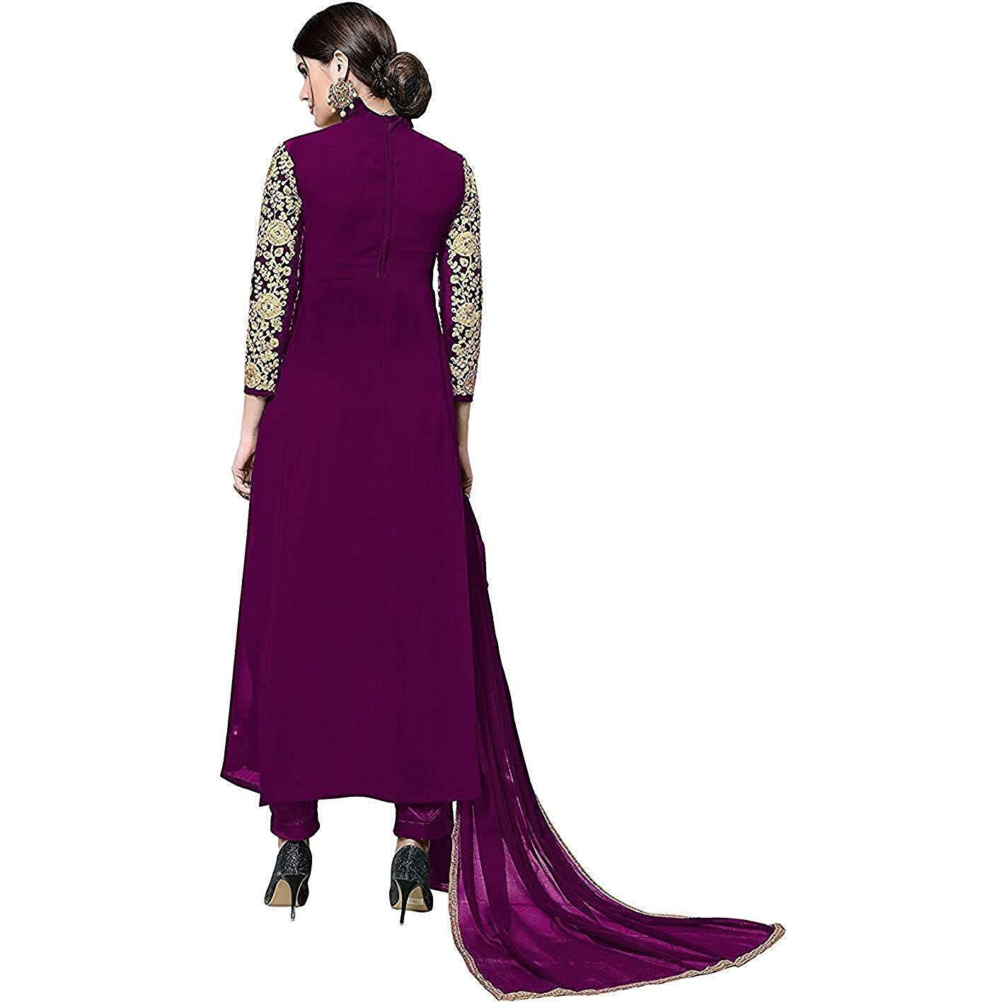 Florely Women's Embroidered Georgette Unstiched Anarkali Gown with Dupatta(Codding) (Wine)