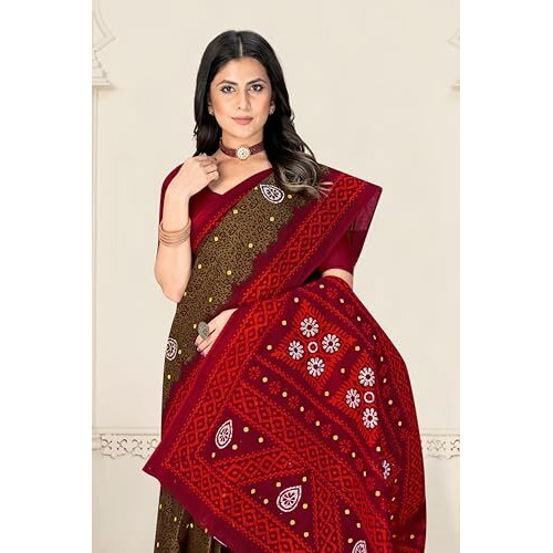 Tamaira Fashion Women's Plain Cotton Saree (11514_Coffee