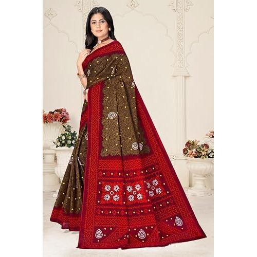 Tamaira Fashion Women's Plain Cotton Saree (11514_Coffee