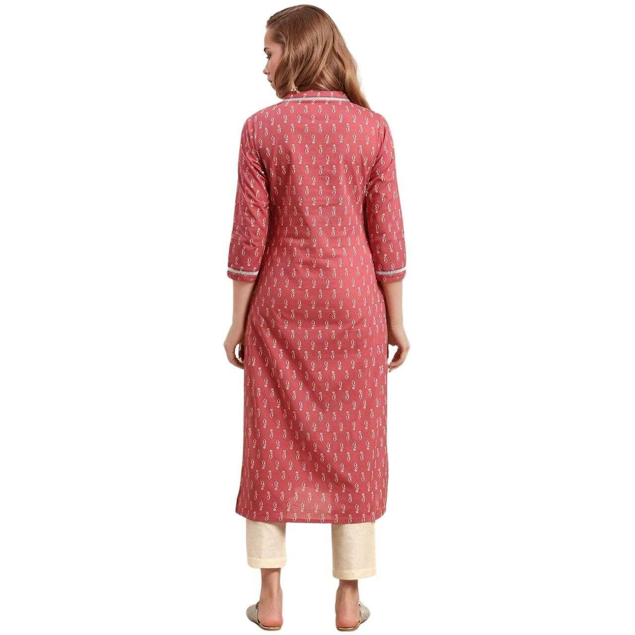 rytras Women's Cotton Floral Printed Straight Kurta(Peach,XXL)