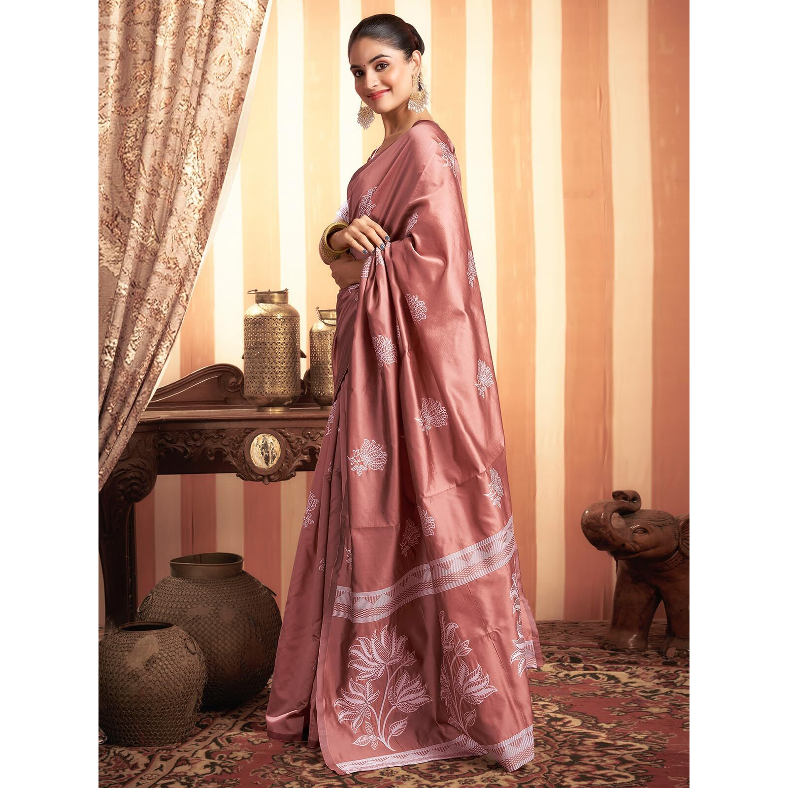 Satrani Women's Silk Blend Banarasi Jacquard Saree with Unstitched Blouse Piece (3882S197N_Dusty Rose Pink3)