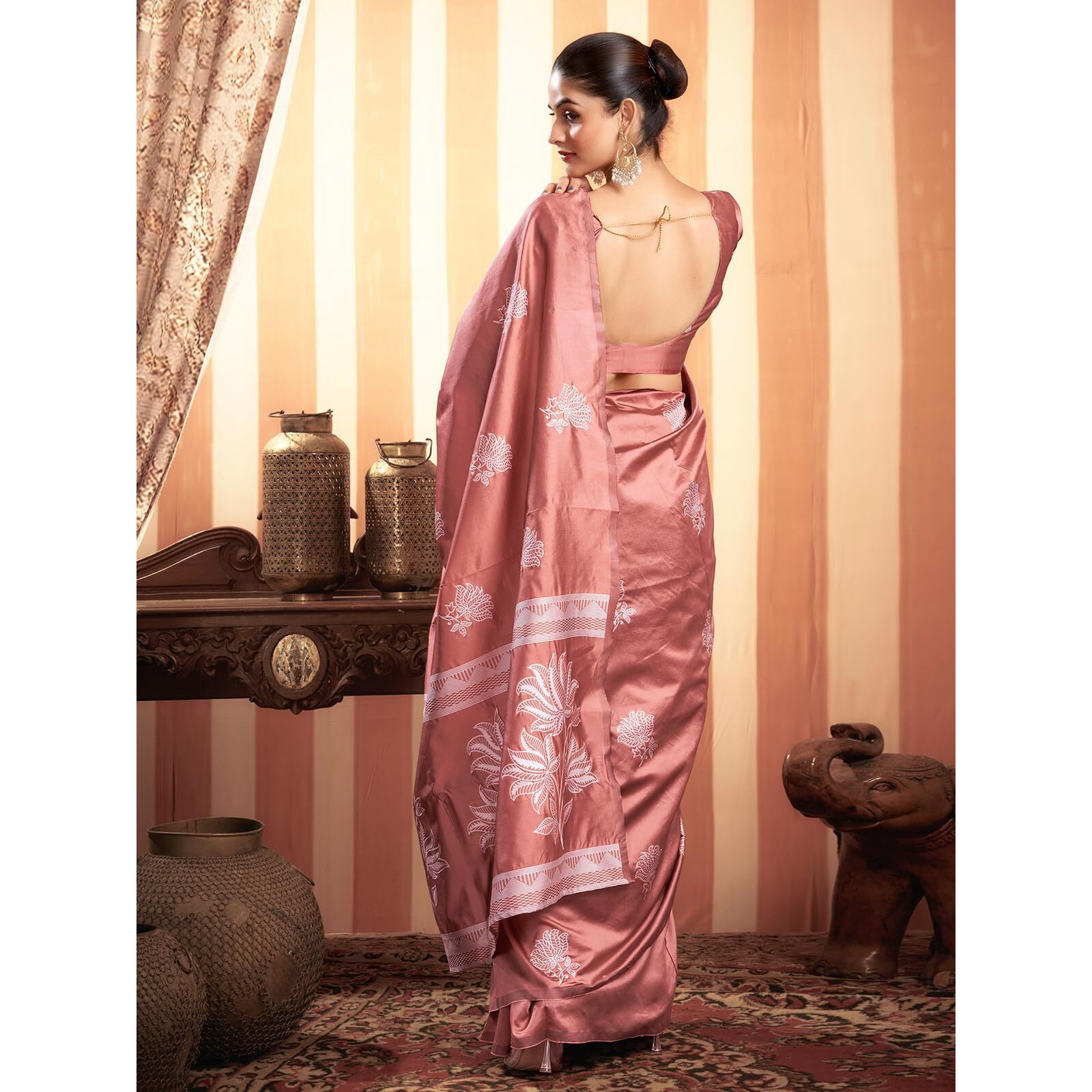 Satrani Women's Silk Blend Banarasi Jacquard Saree with Unstitched Blouse Piece (3882S197N_Dusty Rose Pink3)