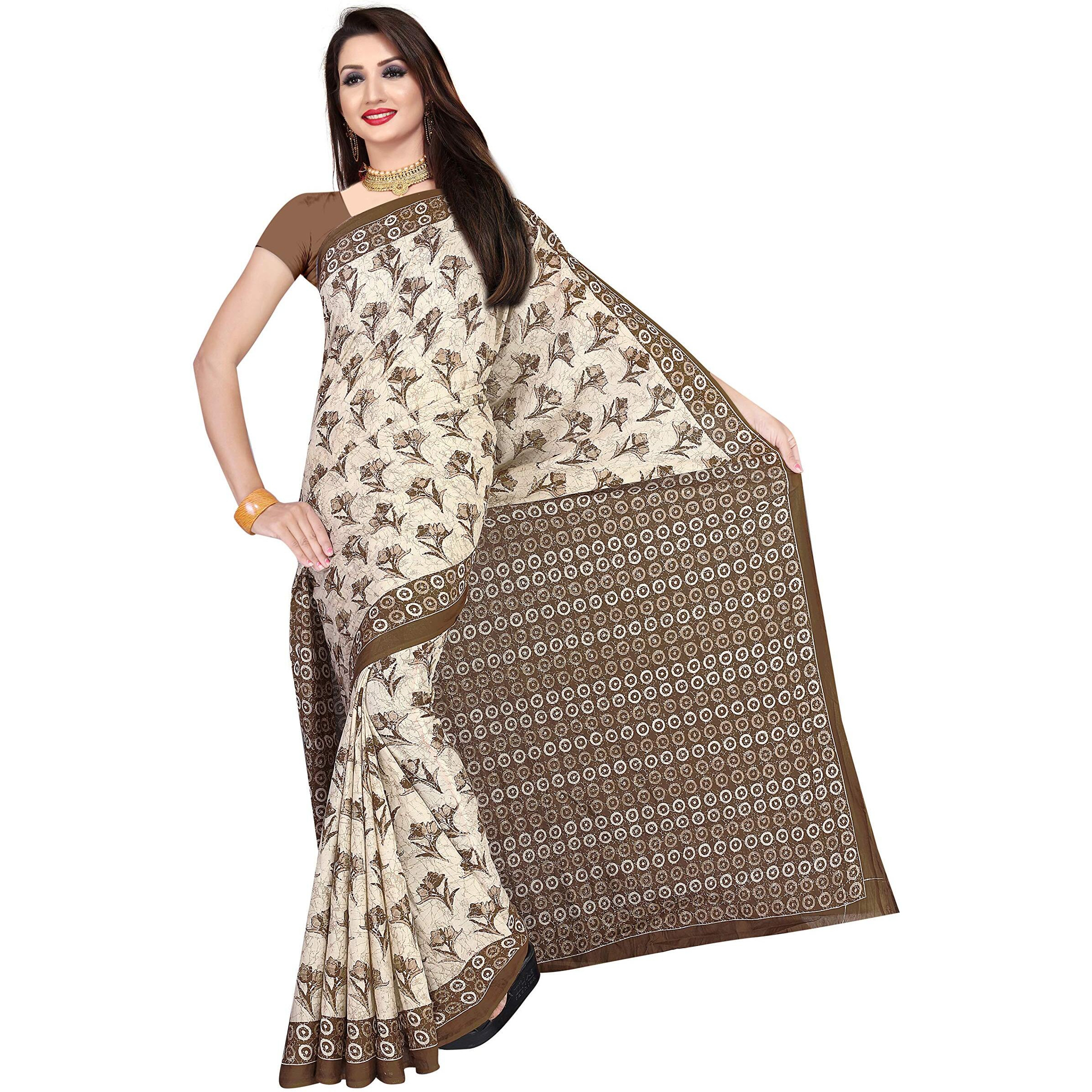 TAMAIRA FASHION Women's Plain Cotton Saree (1338_Brown, Coffee)