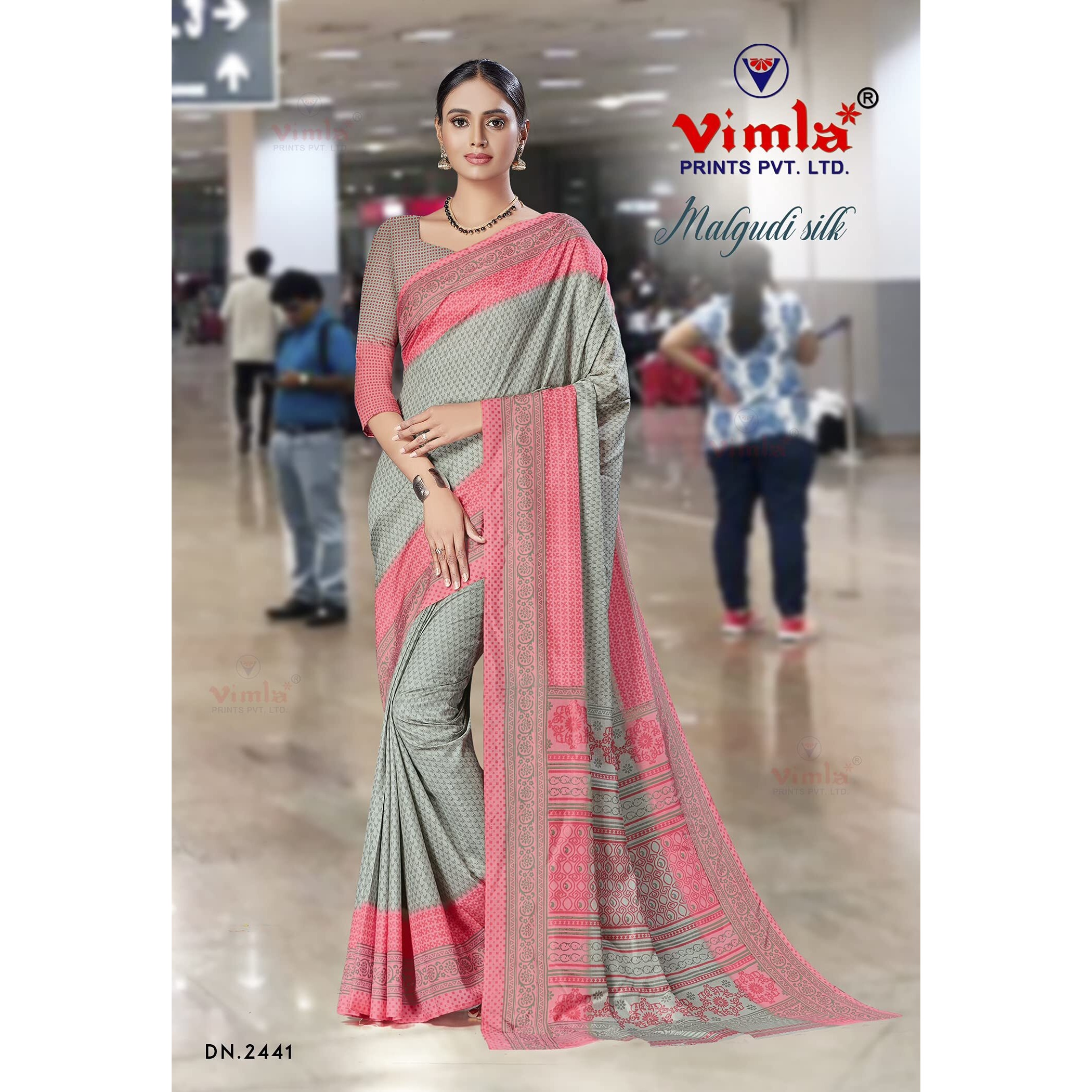 Vimla Women's Grey Malgudi Art Silk Uniform Saree with Blouse Piece (2441_Grey)