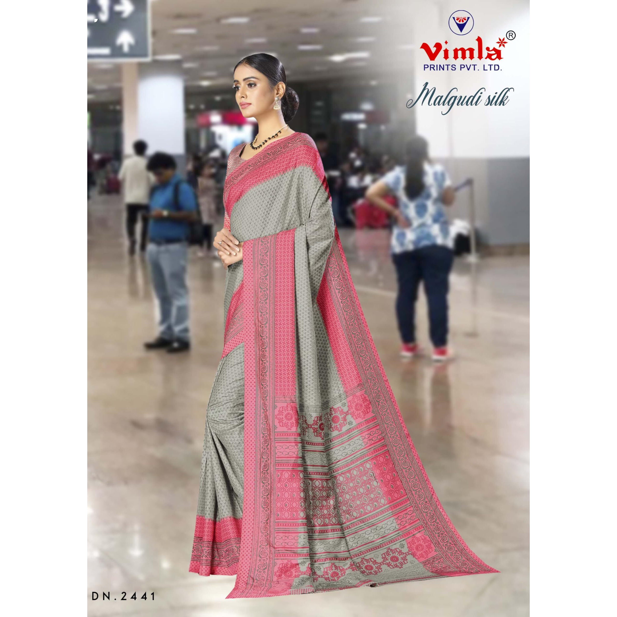Vimla Women's Grey Malgudi Art Silk Uniform Saree with Blouse Piece (2441_Grey)