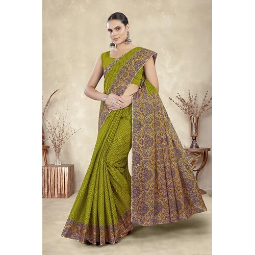 Tamaira Fashion Women's Plain Cotton Saree (AB39_Green