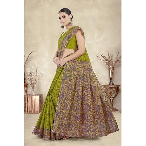 Tamaira Fashion Women's Plain Cotton Saree (AB39_Green