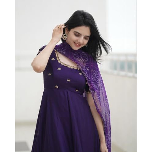 ANNI DESIGNER Women's Rayon Blend Anarkali Embroidered Kurta with Pant & Dupatta (Gumsum Begani_L_Begani_Large)