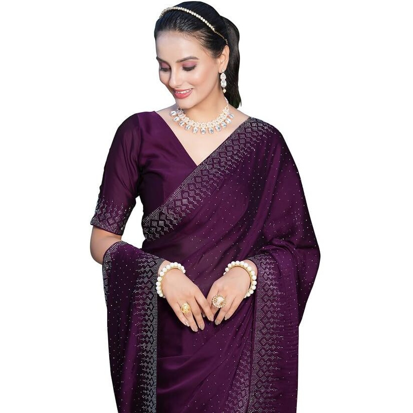 Satrani Women's Pure Georgette Saree (3186S133N_Dark Purple)