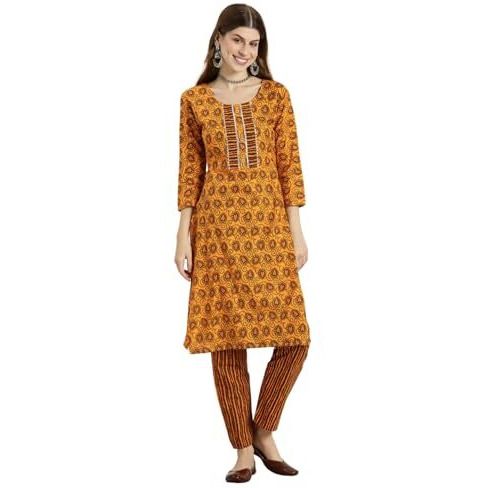 Shiv Textiles Cotton Kurta Set for Women.(9002-Mustard-2XL)